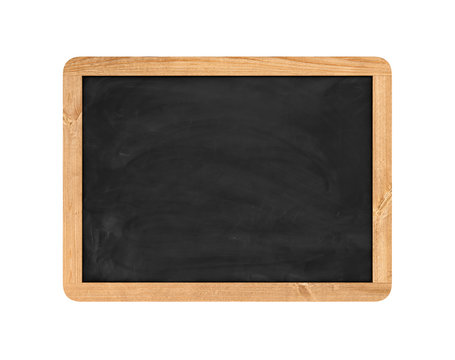 Rendering of new black chalkboard in the wooden frame isolated on white background.
