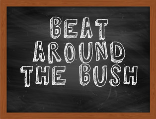 BEAT AROUND THE BUSH handwritten text on black chalkboard