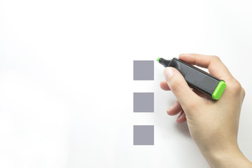 Hand choosing two of options . Hand choosing one of three options 