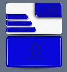 Obraz premium Business card. Template of visit card with one blue plastic side and another paper side with plastic elements. Vector