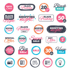 Obraz premium Sale shopping stickers and banners. Accounting icons. Document storage in folders sign symbols. Website badges. Black friday. Vector