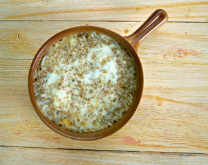 krupenik Russian dish. Casserole of buckwheat with cheese