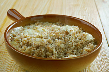 krupenik Russian dish. Casserole of buckwheat with cheese