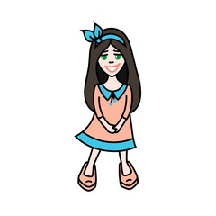 Little girl in a dress. Emotion. girl with long hair. child smiling