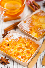 Summer Apricot Mango Small Cake. Selective focus.
