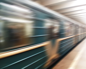 Fototapeta na wymiar Diagonal motion blur metro train background