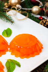 Mandarin Orange Jelly Christmas Desserts. Selective focus.