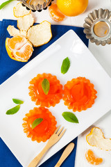 Mandarin Orange Jelly Summer Holiday Desserts. Selective focus.