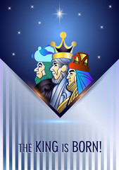 Stylized Biblical Christmas etude: three Wise Men are visiting the new King of Jerusalem Jesus Christ after His birth.