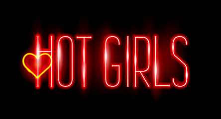 Neon text. Hot girls. Vector image