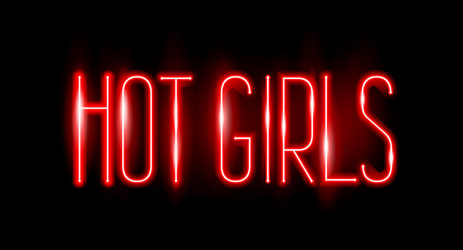 Neon text. Hot girls. Vector image