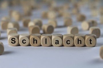 Schlacht - Holzwürfel mit Buchstaben