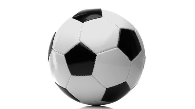 Footage of a rotating football ball isolated on white.