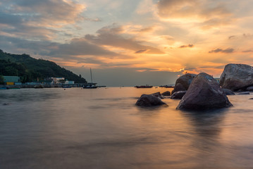 Fototapeta na wymiar Sunset on the harbor of Lamma island, near Hong Kong - 3