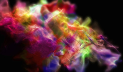 Fototapeta na wymiar Clouds of varicolored dust in the dark, 3d illustration