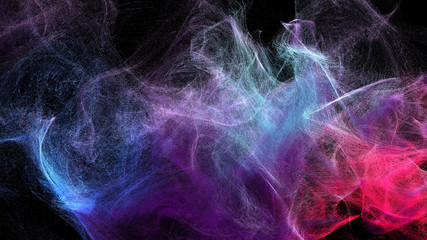 Clouds of varicolored dust in the dark, 3d illustration
