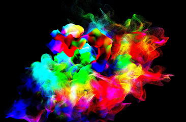 Particles of colored fume in air, 3d illustration