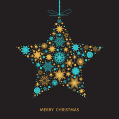  Christmas  card with  star with gold and blue snowflakes.