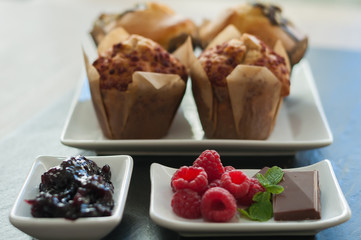 Muffins and raspberries for Breakfast