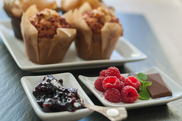 Muffins and raspberries for Breakfast