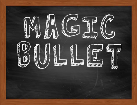 MAGIC BULLET Handwritten Text On Black Chalkboard