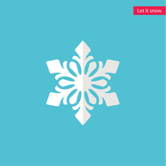 Snowflake white icon in flat design style. Vector christmas illustration