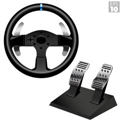 Racing Steering Wheel With Metal Paddle Shifters And Pedal Set For Gaming Simulation