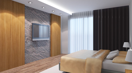 The modern design of the bedrooms. 3d rendering