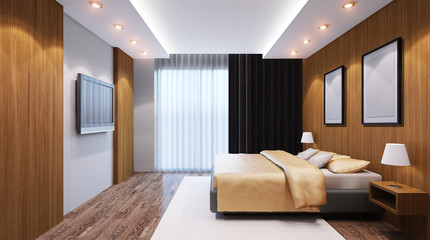 The modern design of the bedrooms. 3d rendering