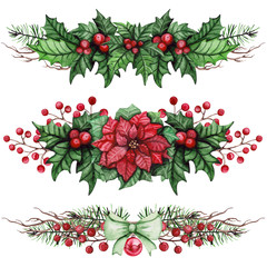 Collection Of Christmas Bouquets with Poinsettia and Holly