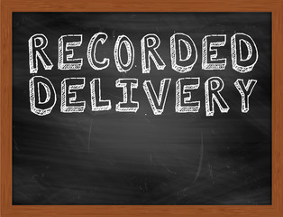 RECORDED DELIVERY handwritten text on black chalkboard