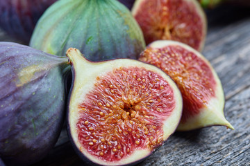 Fresh fig fruits on a wooden table