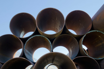 pipes, pipe yard, steel pipes, metal, industrial pipes, stacked piprs