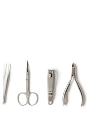 nail care - manicure set on white background top view