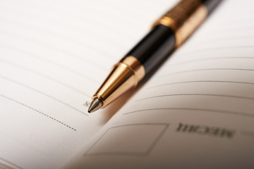 gold pen and diary closeup