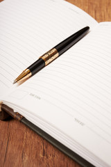 gold pen and diary closeup