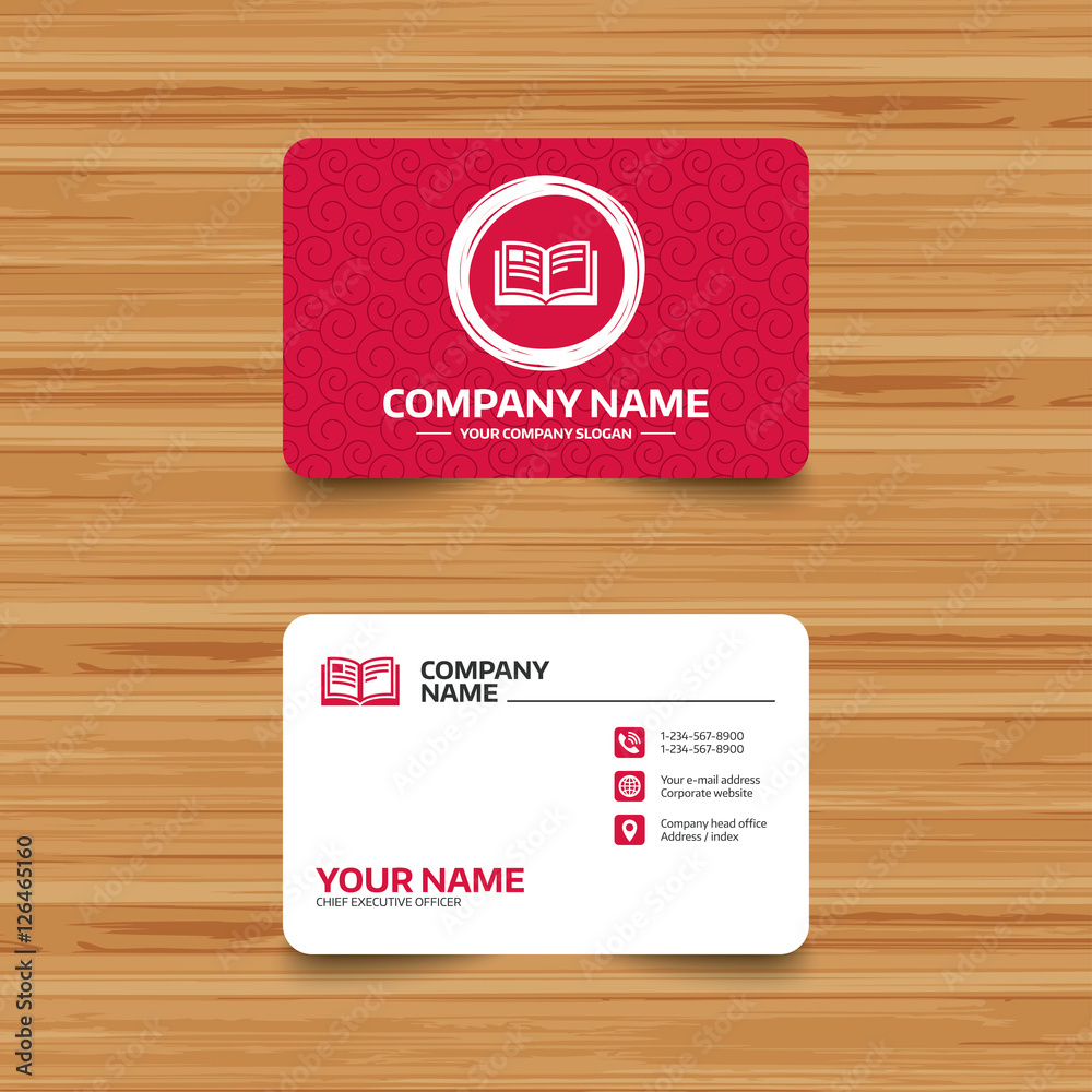Wall mural Business card template with texture. Book sign icon. Open book symbol. Phone, web and location icons. Visiting card  Vector - Wall murals