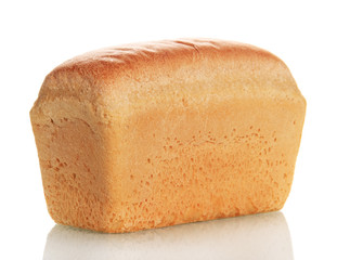 Loaf of wheat bread close up isolated on white.