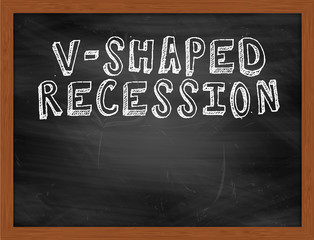 VSHAPED RECESSION handwritten text on black chalkboard