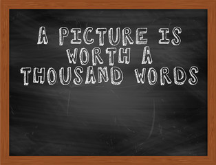 A PICTURE IS WORTH A THOUSAND WORDS handwritten text on black ch
