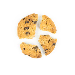 broken Chocolate chip cookie on white
