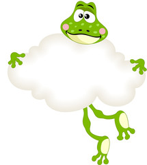 Cute frog holding blank cloud
