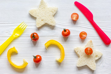 cooking breakfast for kid star sandwiches top view