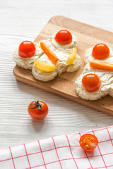 cooking shaped sandwiches for children on wooden background