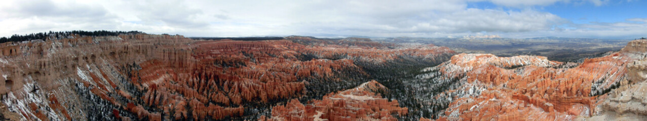 Bryce Canyon National park during winter with snow landscape panoramic