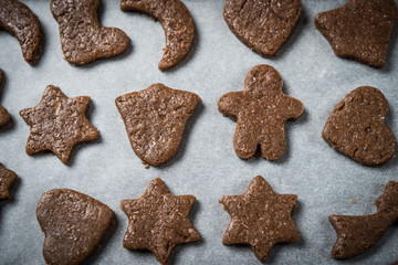 Raw cookies on a baking tray, home baked