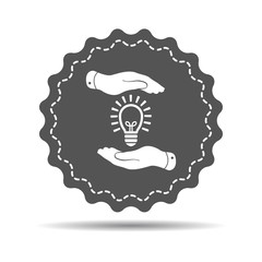 two hands protecting black idea light lamp bulb icon on a white