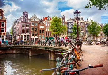 Stickers pour porte Amsterdam Canal à Amsterdam