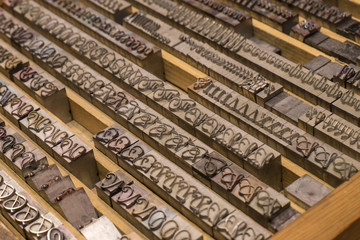 Old Fashioned Type Setting in Museum, Linkoping, Sweden