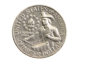 coin in a quarter of the US dollar